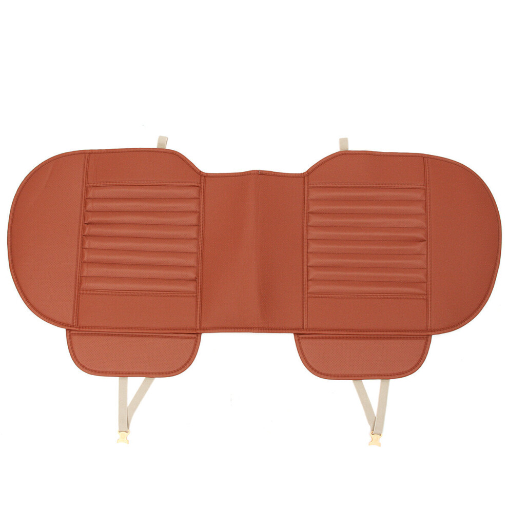 (Brown) Car Rear Seat Cover Universal Bamboo Charcoal Cushion Pad Pu 130*50Cm Brown 1138392356074