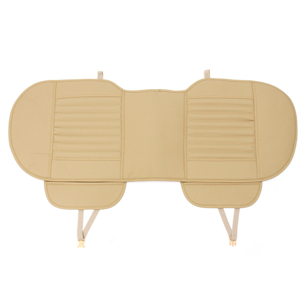 (Beige) Car Rear Seat Cover Universal Bamboo Charcoal Cushion Pad Pu 130*50Cm Beige 1138392356081