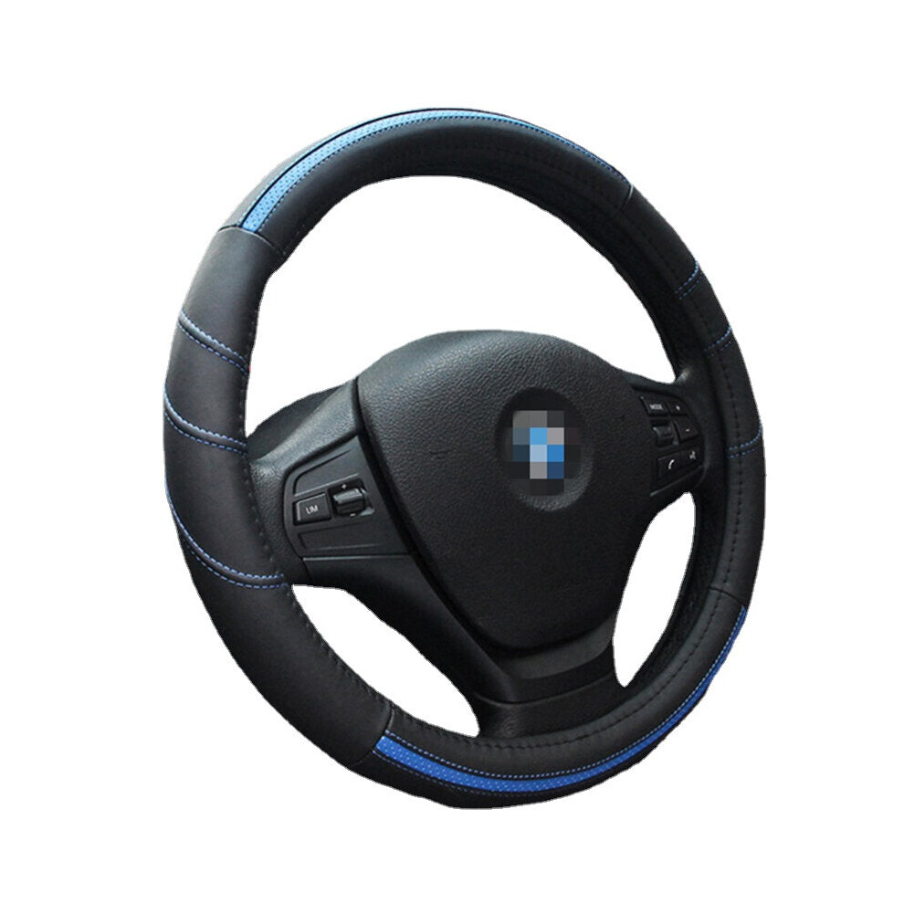 (Blue) 38Cm Car Steering Wheel Covers Four Seasons Universal Leather Car Cover Blue 1138392349977