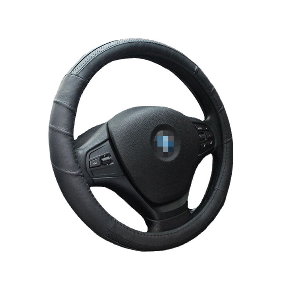 (Black) 38Cm Car Steering Wheel Covers Four Seasons Universal Leather Car Cover Black 1138392349991