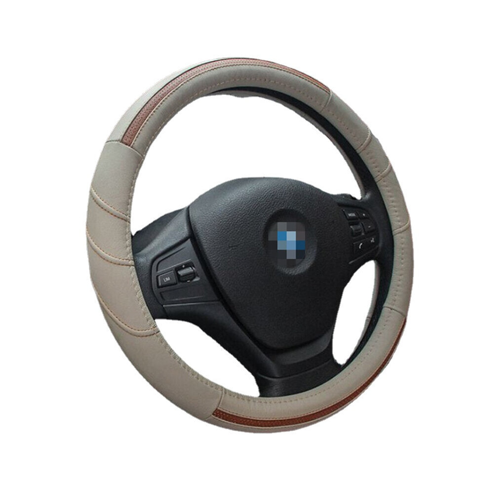 (Beige) 38Cm Car Steering Wheel Covers Four Seasons Universal Leather Car Cover Beige 1138392350003