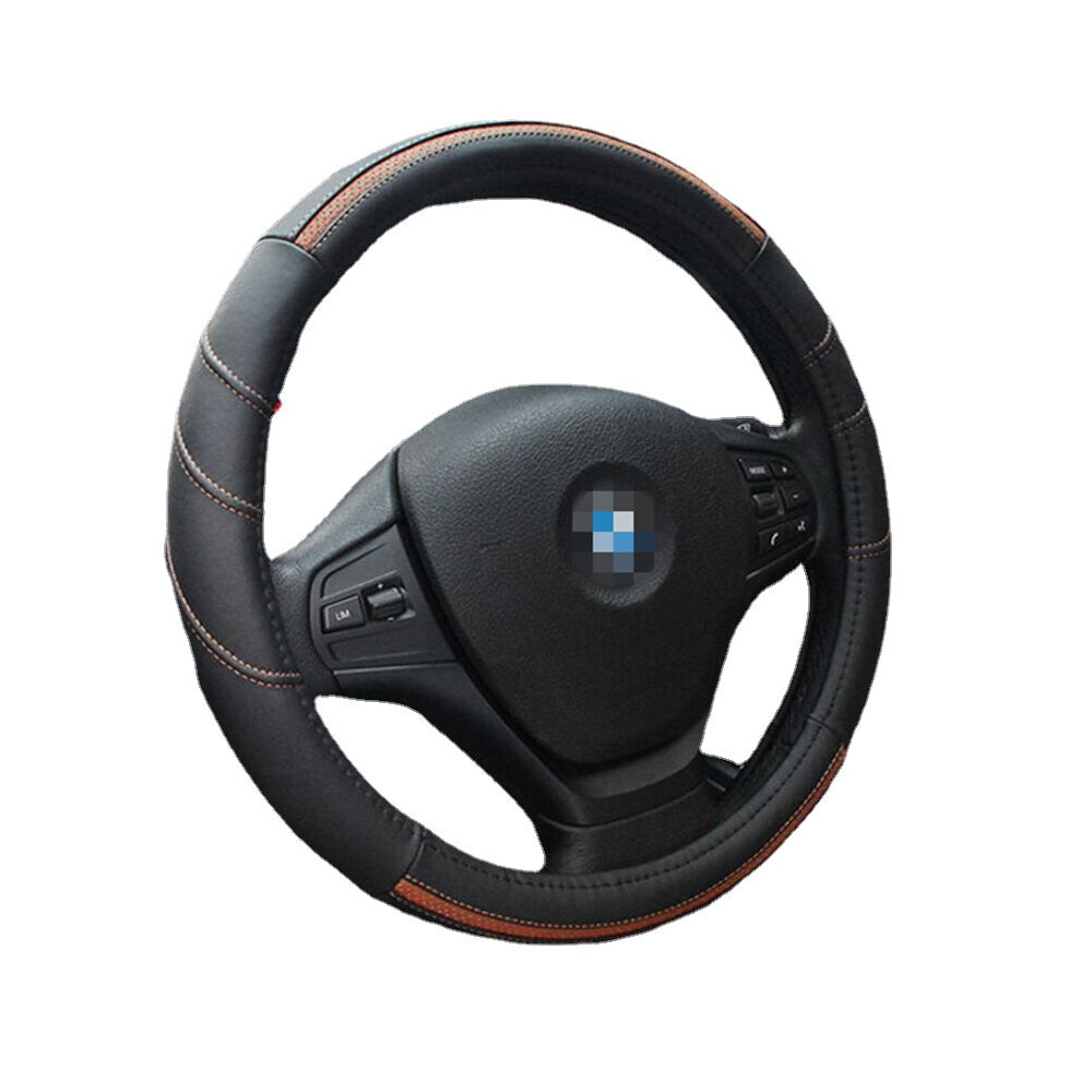 (Coffee) 38Cm Car Steering Wheel Covers Four Seasons Universal Leather Car Cover Red/Black/Blue 1138392350010