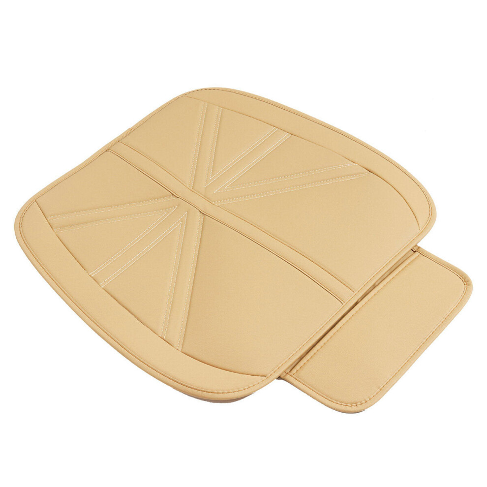 (Beige) Universal PU Leather Breathable Cushion Pad Car Front Seat Mat Protector Cover Organizer