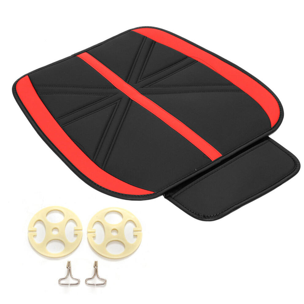 (Black/Red) Universal PU Leather Breathable Cushion Pad Car Front Seat Mat Protector Cover Organizer