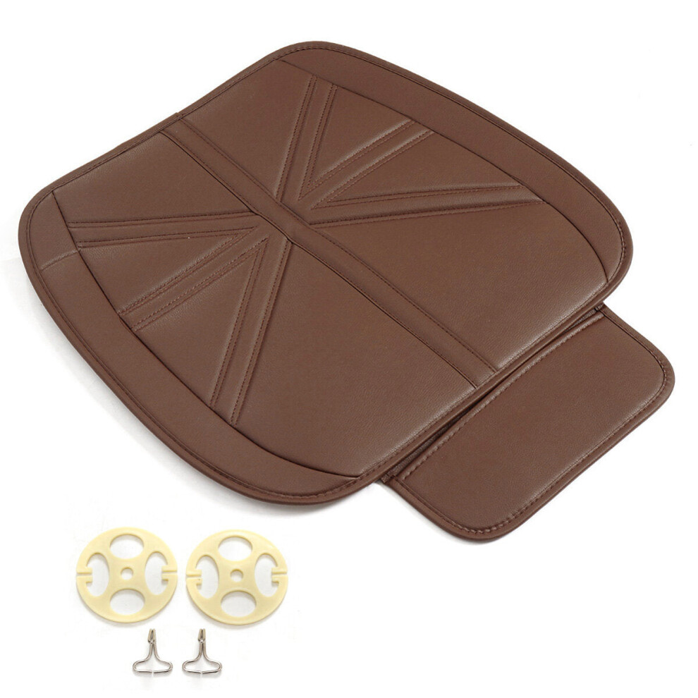 (Coffee) Universal Pu Leather Breathable Cushion Pad Car Front Seat Mat Protector Cover Organizer 1138392353486
