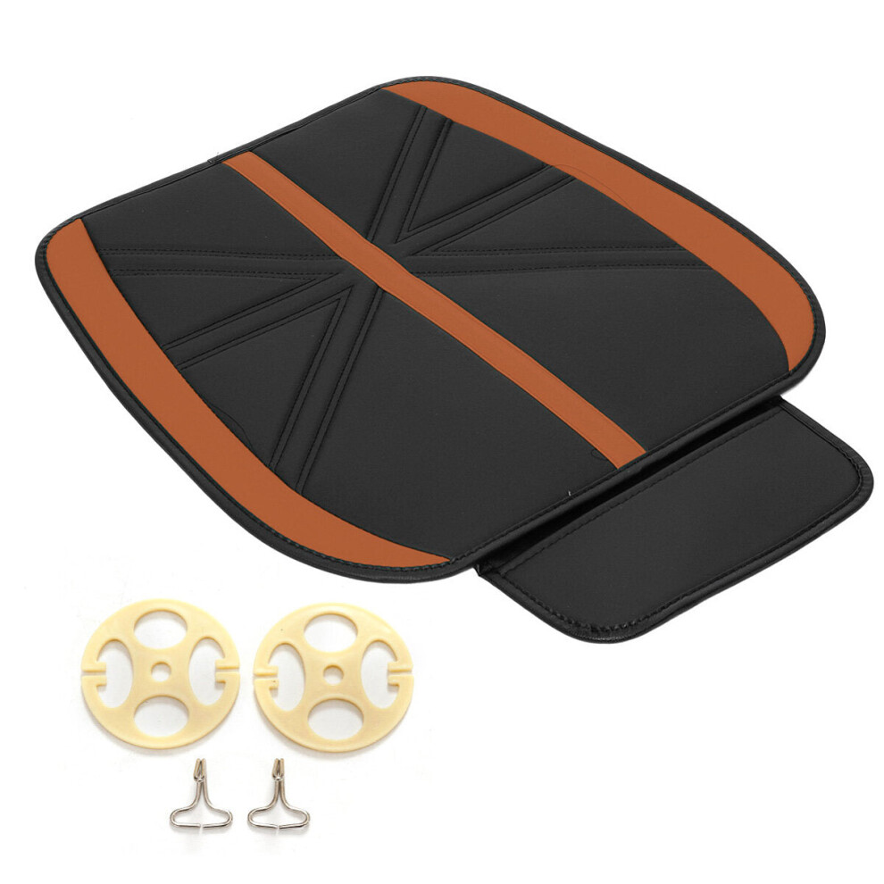 (Orange) Universal PU Leather Breathable Cushion Pad Car Front Seat Mat Protector Cover Organizer