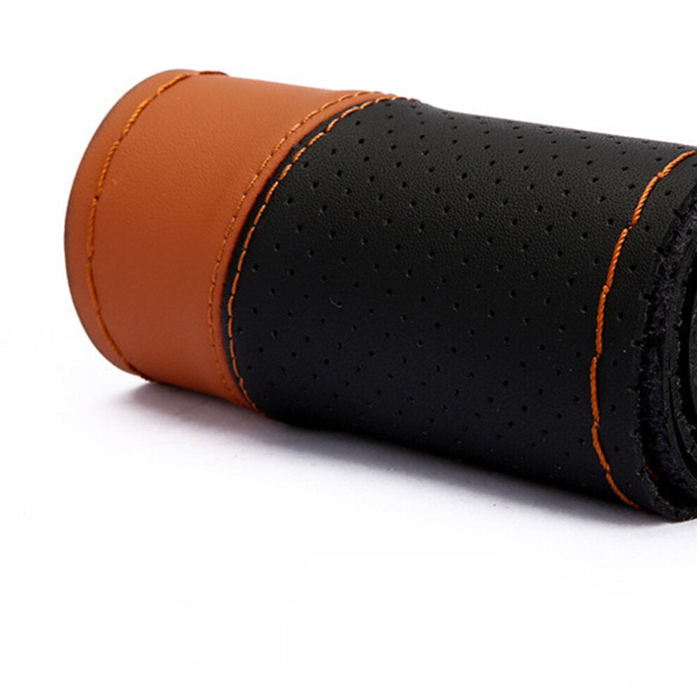 (Brown) 38cm Universal DIY Microfiber Leather Car Steering Wheel Covers Non Slip With Needles and Thread-image-OPC-PFXHXJF-NEW