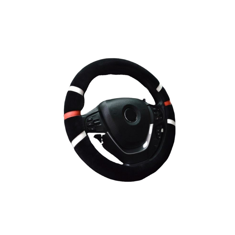 (Black) 36/38cm Car Steering Wheel Covers Winter Warm Plush Protector Four Colors Universal