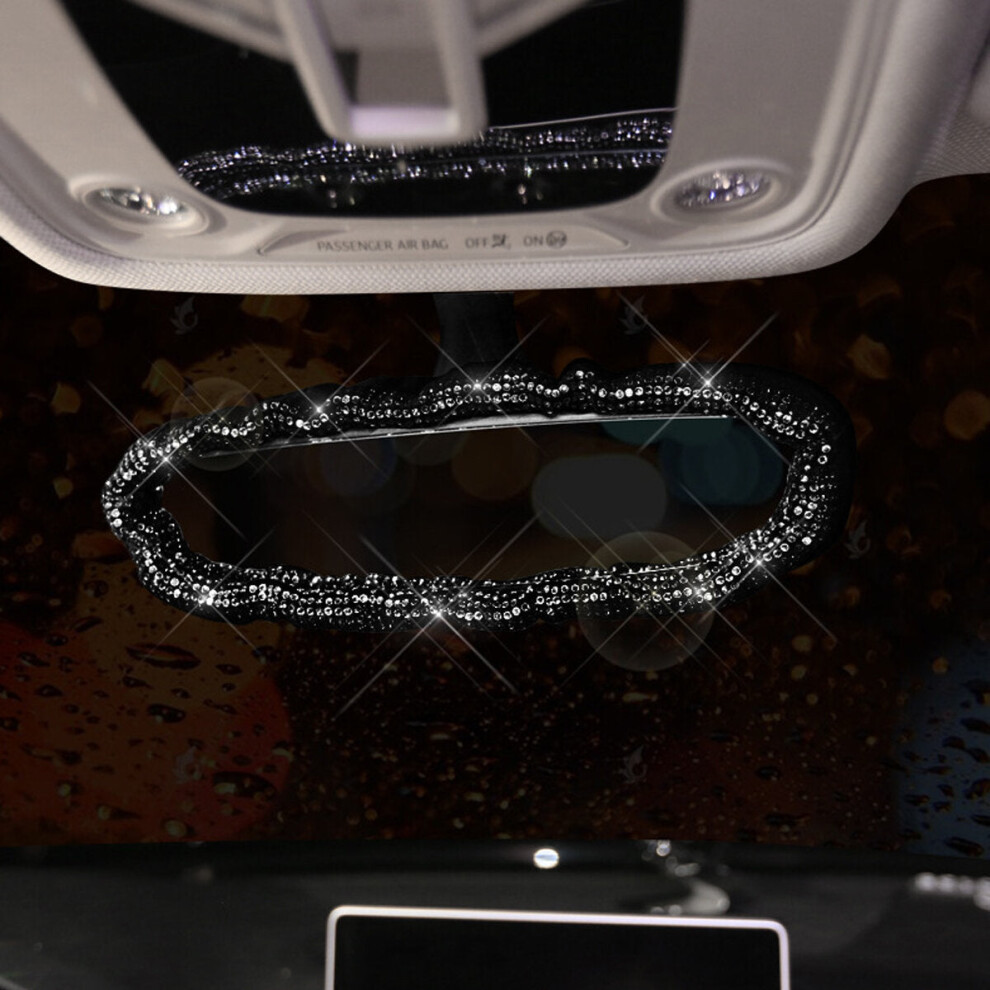 (Rearview Mirror Cover) Universal Steering Wheel Cover Sparkle Luxury Bling Bling Rhinestone Diamond Car Accessories Decor 1138392340554