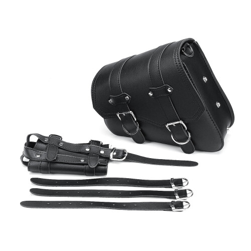 (Right) Universal Motorcycle Saddlebags Saddle Bag Black Leather 2