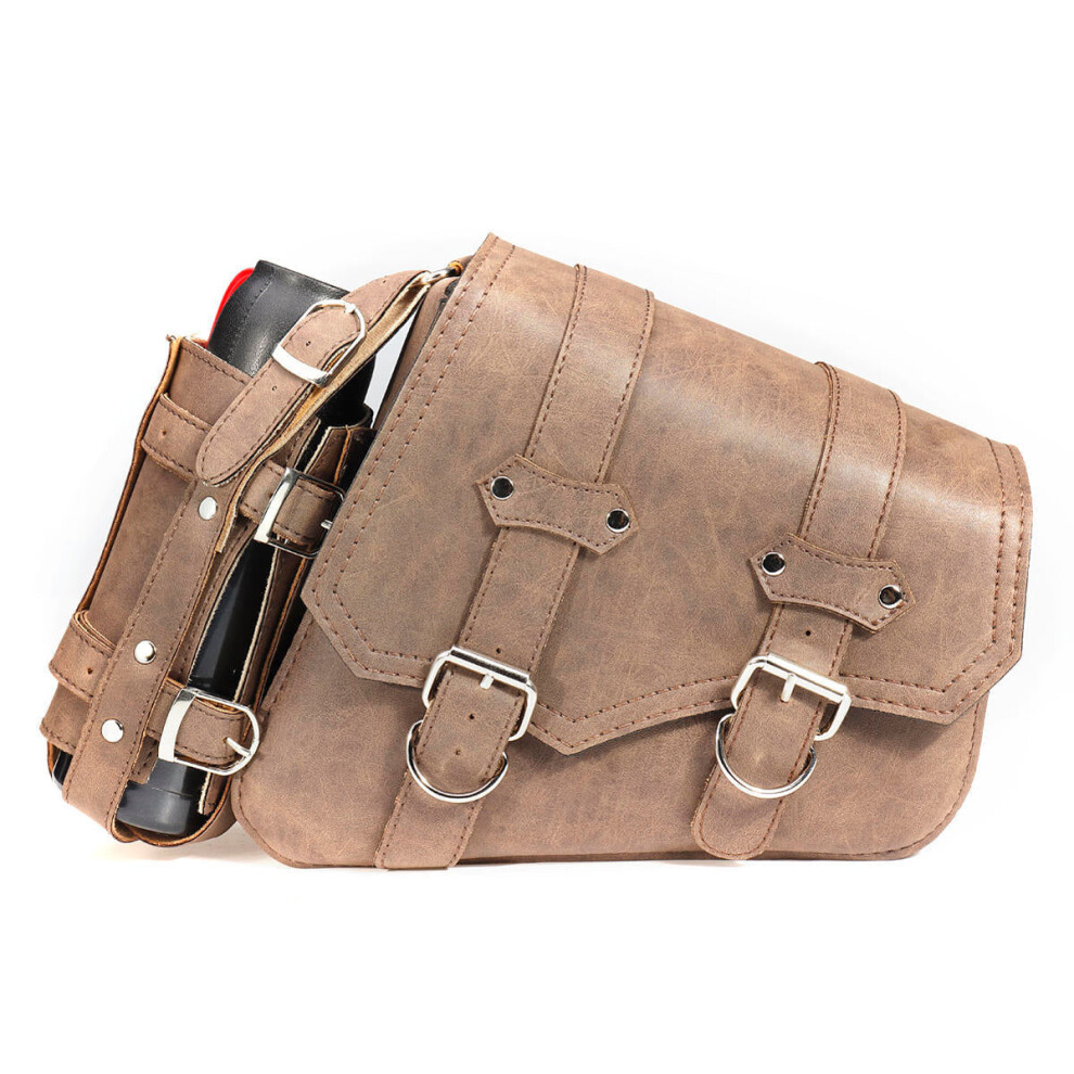 (Right) Vintage Pu Leather Left /Right Side Pannier Saddlebags W/ Bottle Holder Brown 8727971659991