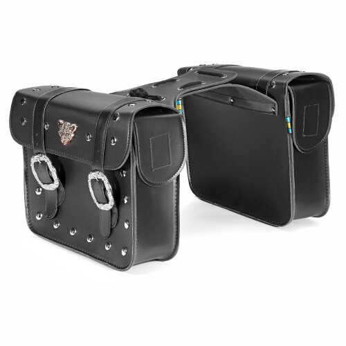 (Black) Pair PU Leather Motorcycle Side Tool Bag Luggage Saddlebags Universal 2