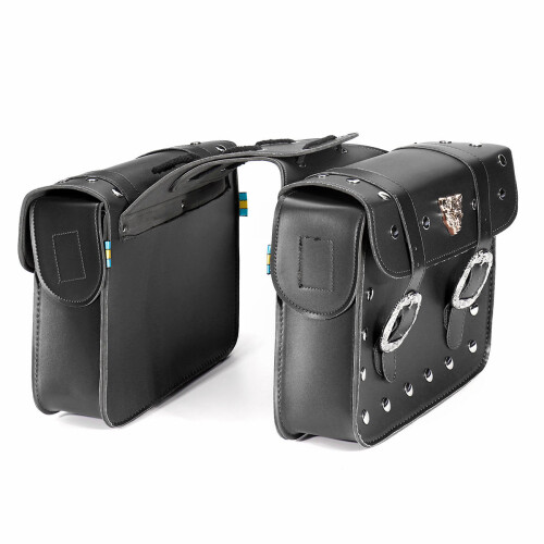(Black) Pair PU Leather Motorcycle Side Tool Bag Luggage Saddlebags Universal