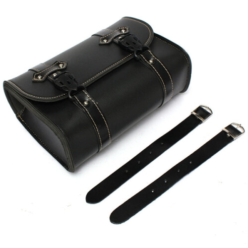 Motorcycle Saddle Leather Bag Storage Tool Pouch Black 2
