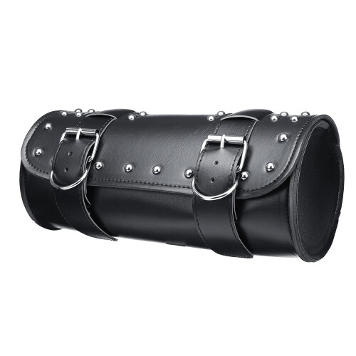 Motorcycle PU Leather Black Tool Bag Front Fork Handlebar Saddlebags Roll Barrel Style 1