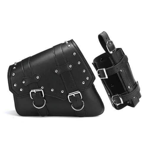 (Left) Left/Right Side Universal Motorcycle Saddlebag Storage Tool Bag W/ Bottle Holder 1