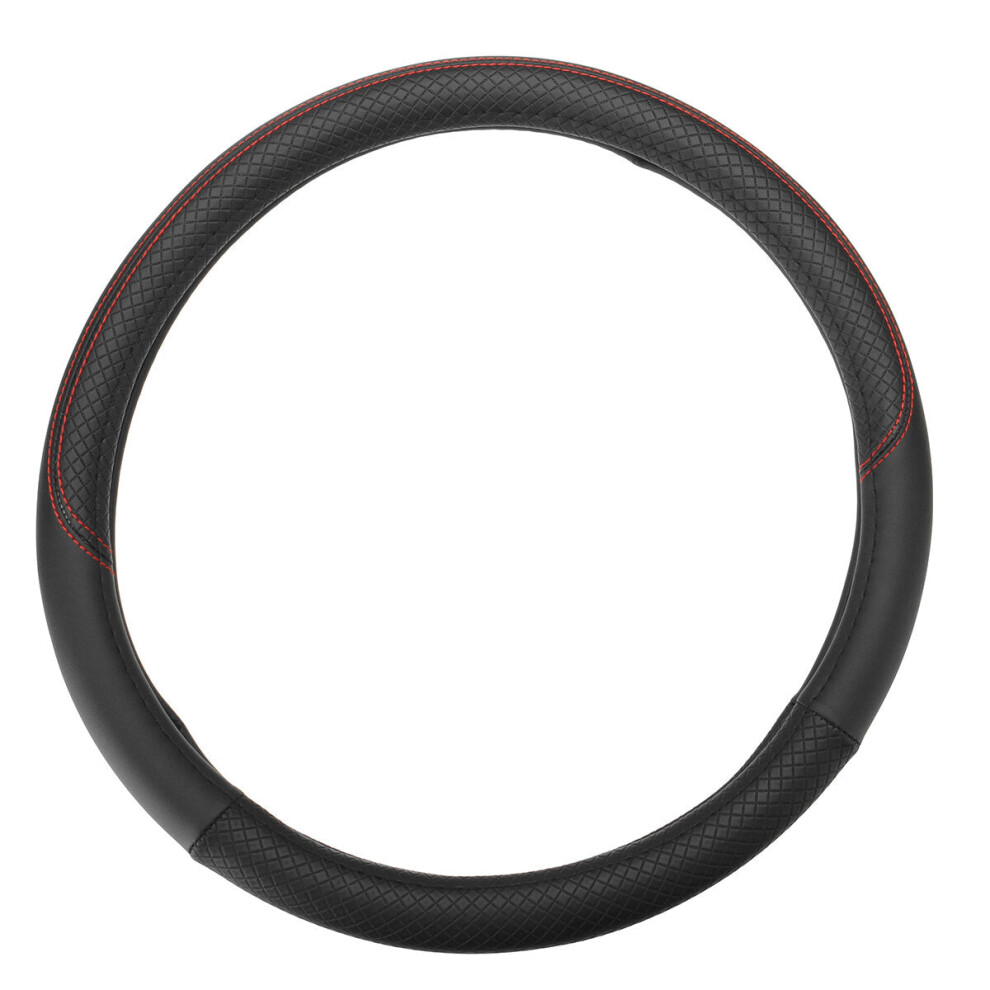 (Black) 38Cm Universal Anti-Slip Breathable Car Steering Wheel Cover Pu Leather Vehicle Black 1138392349700
