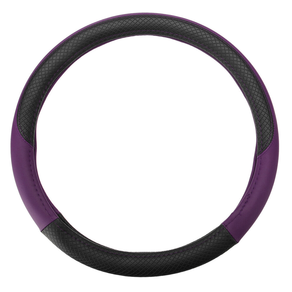 (Purple) 38Cm Universal Anti-Slip Breathable Car Steering Wheel Cover Pu Leather Vehicle Purple 1138392349731
