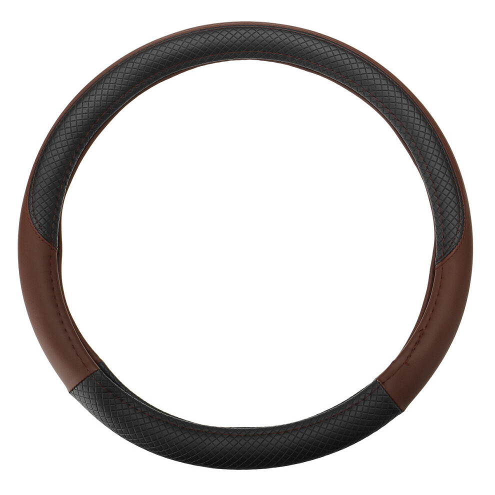 (Coffee) 38CM Universal Anti-Slip Breathable Car Steering Wheel Cover PU Leather Vehicle