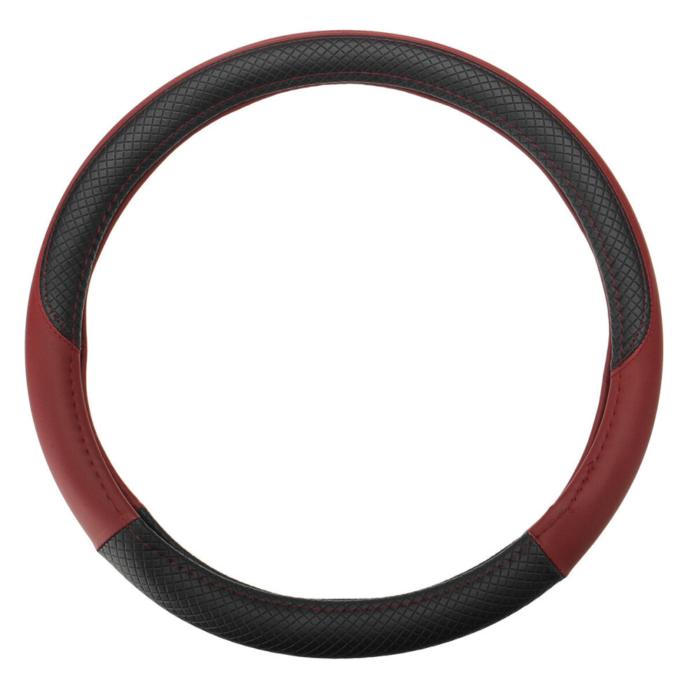 (Wine ) 38Cm Universal Anti-Slip Breathable Car Steering Wheel Cover Pu Leather Vehicle Red 1138392349755