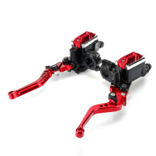 (Red) 7/8" Motorcycle Master Cylinder Hydraulic Brake Pump Clutch Handlebar Lever Reservoir Set