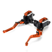 (Orange) 7/8" Motorcycle Master Cylinder Hydraulic Brake Pump Clutch Handlebar Lever Reservoir Set