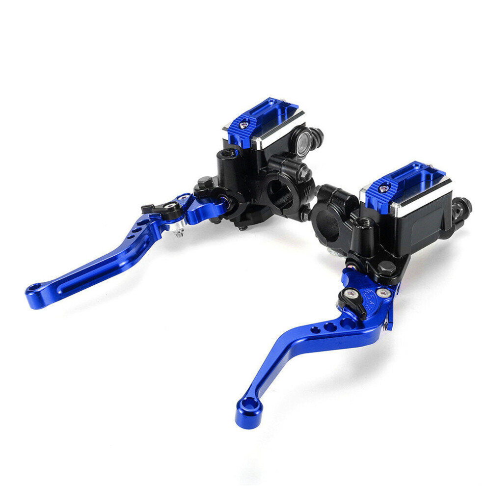 (Blue) 7/8" Motorcycle Master Cylinder Hydraulic Brake Pump Clutch Handlebar Lever Reservoir Set