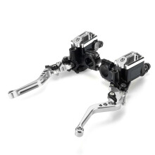 (Silver) 7/8" Motorcycle Master Cylinder Hydraulic Brake Pump Clutch Handlebar Lever Reservoir Set
