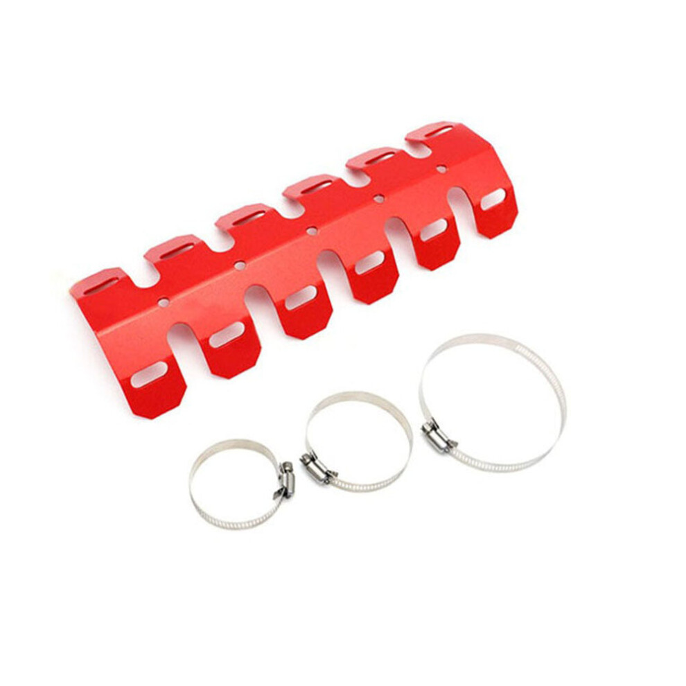 (Red) Motorcycle Exhaust Muffler Pipe Protector Heat Shield Cover Aluminum For Honda Chopper Cruiser Universal