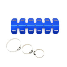 (Blue) Motorcycle Exhaust Muffler Pipe Protector Heat Shield Cover Aluminum For Honda Chopper Cruiser Universal