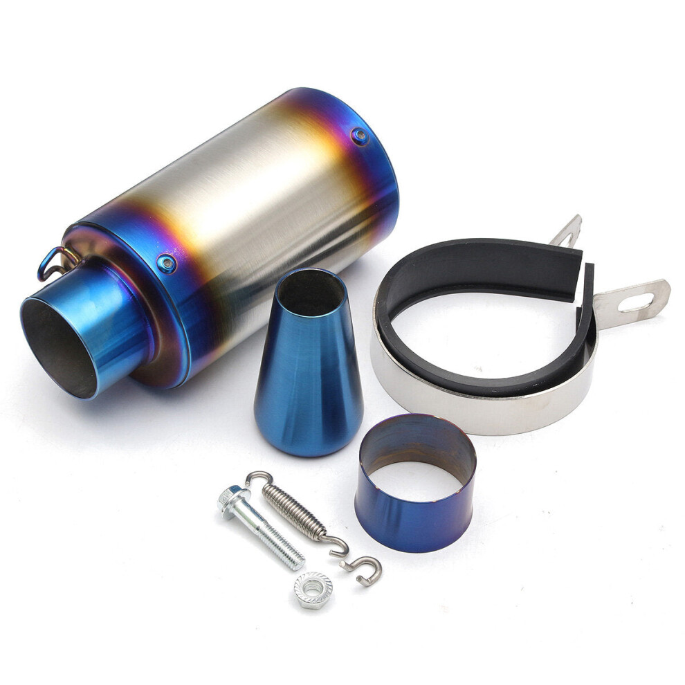 (Blue) 28-51mm Motorcycle Cylinder Exhaust Muffler Pipe Bluing/Carbon Fiber Universal