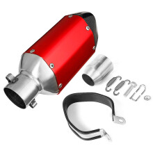 (Red+ Carbon Fiber) Universal Motorcycle Short Steel  Exhaust Pipe  Muffler Silencer  Removable 38-51mm