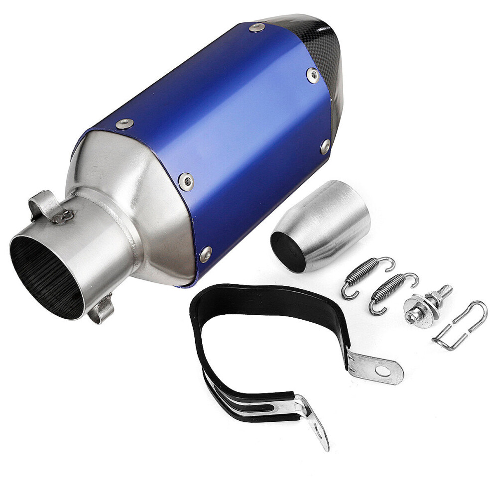(Blue+Carbon Fiber) Universal Motorcycle Short Steel Exhaust Pipe Muffler Silencer Removable 38-51Mm Blue 6093316933821