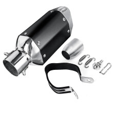 (Black+Chrome) Universal Motorcycle Short Steel  Exhaust Pipe  Muffler Silencer  Removable 38-51mm