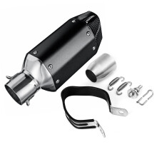 (Black+Carbon Fiber) Universal Motorcycle Short Steel  Exhaust Pipe  Muffler Silencer  Removable 38-51mm