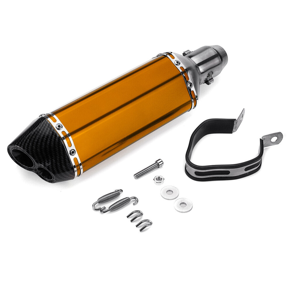 (Gold) 38-51Mm Motorcycle Exhaust Carbon Stainless Muffler Pipe Double Air Outlet Atv Gold 6093316938734
