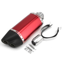 (Red) 38-51mm Double Air Outlet Exhaust Muffler Pipe Motorcycle Carbon Stainless Steel