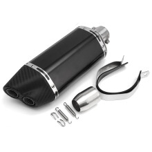 (Black) 38-51mm Double Air Outlet Exhaust Muffler Pipe Motorcycle Carbon Stainless Steel