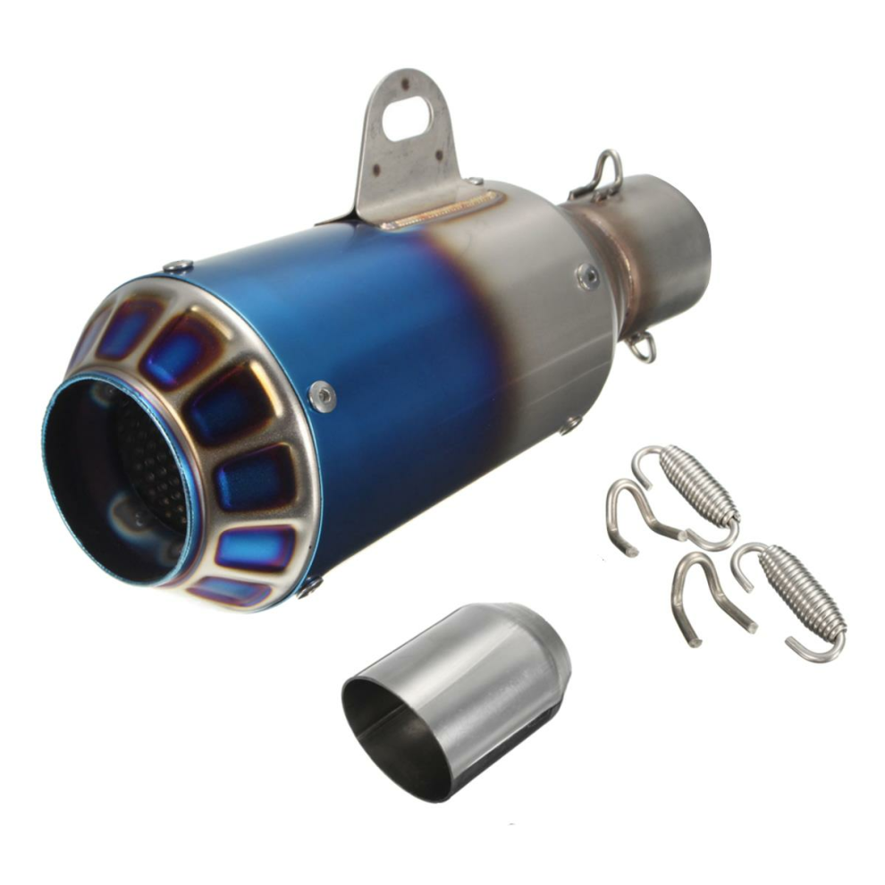 (Grilled (Tail Hollow)) 38-51Mm Motorcycle Gp Exhaust Muffler Pipe Silencer End Slip-On Stainless Steel Blue 6093316938796