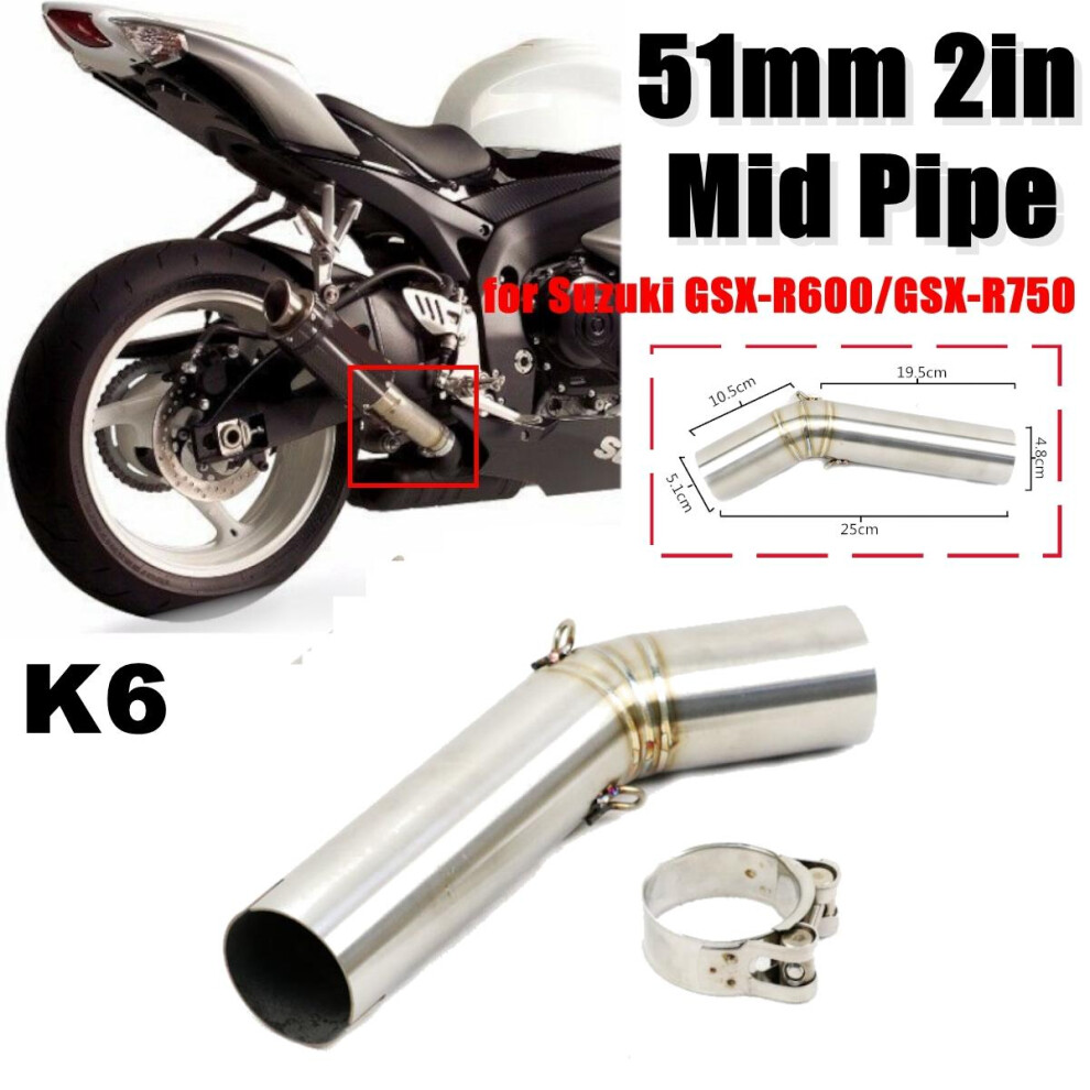 (K6) 51Mm Mid Exhaust Link Middle Connect Muffler Pipe Stainless Steel For Suzuki Gsx R600 R750 K6/K7/K8 Motorcycle 6093316940461