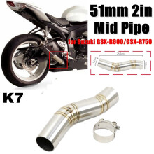 (K7) 51mm Mid Exhaust Link Middle Connect Muffler Pipe Stainless Steel For Suzuki GSX R600 R750 K6/K7/K8 Motorcycle