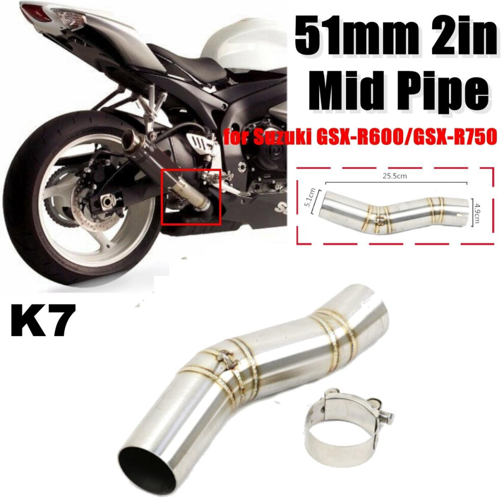(K7) 51Mm Mid Exhaust Link Middle Connect Muffler Pipe Stainless Steel For Suzuki Gsx R600 R750 K6/K7/K8 Motorcycle 6093316940454