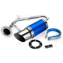 (Blue) 50mm/2in Motorcycle Exhaust System Stainless Steel Short Carbon Fiber For GY6 150cc 4 Stroke Scooter