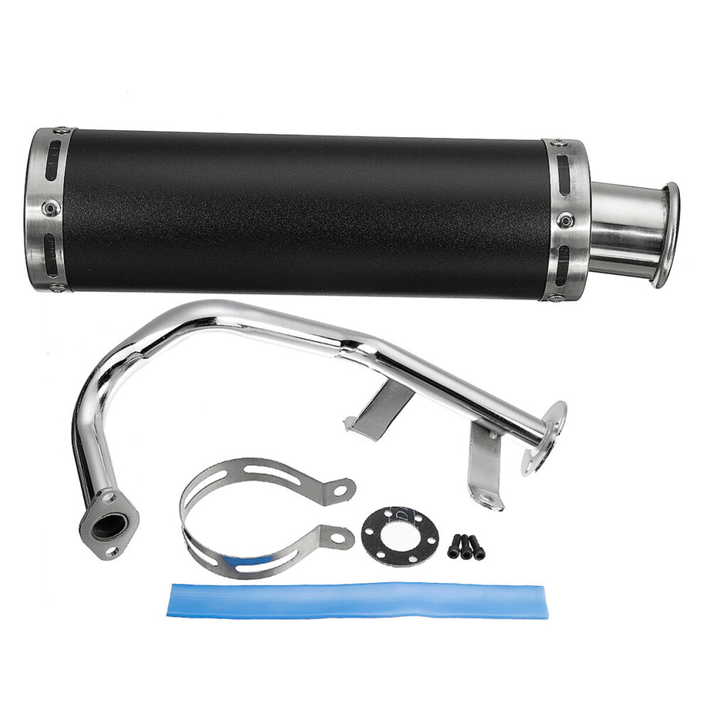 (Black) Motorcycle Cafe Racer Exhaust Muffler Pipe With Sliding Bracket Universal