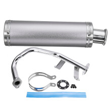 (Silver) Motorcycle Cafe Racer Exhaust Muffler Pipe with Sliding Bracket Universal
