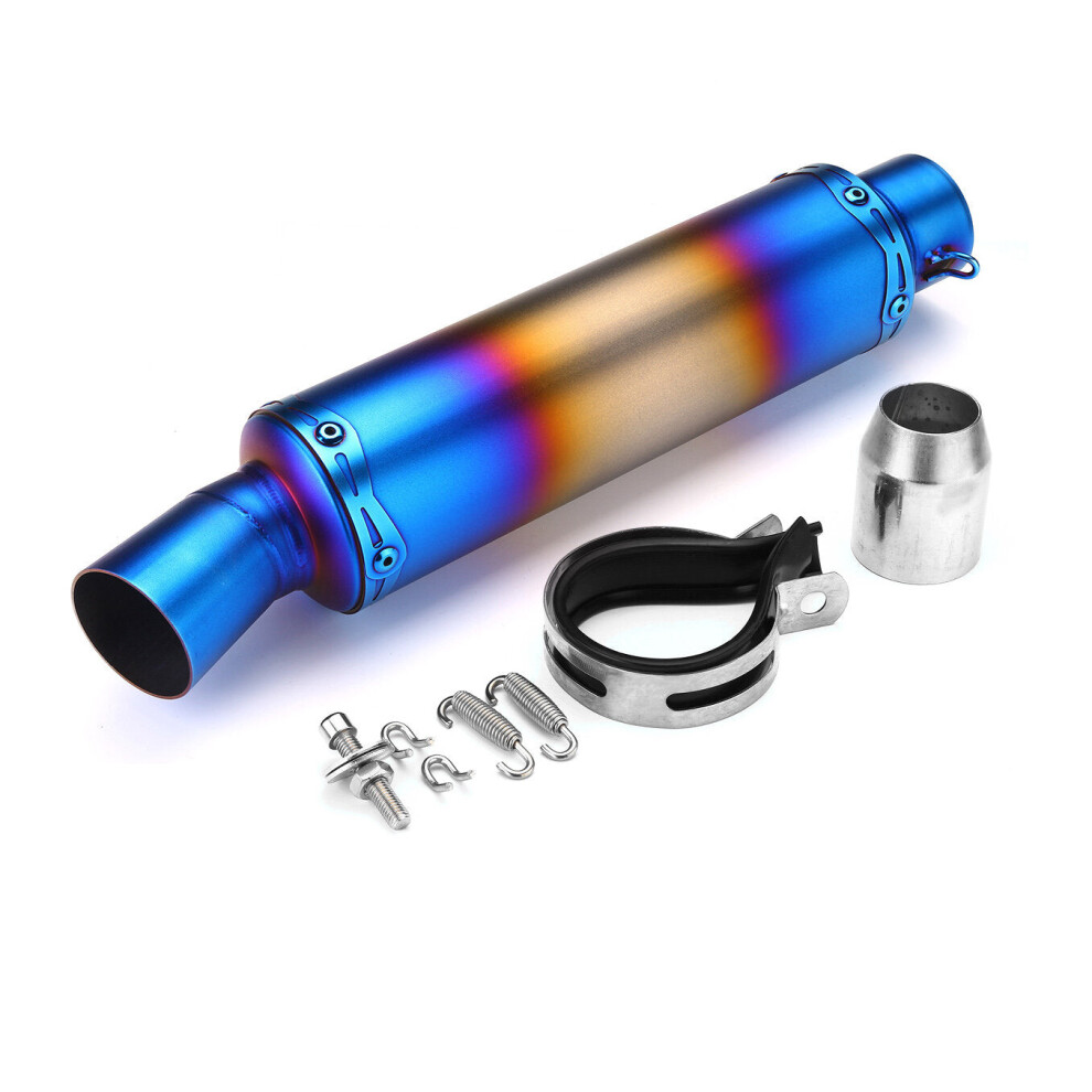 (Blue 2) 51mm Rear Tail Motorcycle Exhaust Muffler Pipe Stainless Steel Universal