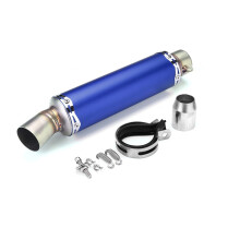 (Blue) 51mm Rear Tail Motorcycle Exhaust Muffler Pipe Stainless Steel Universal