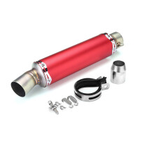 (Red) 51mm Rear Tail Motorcycle Exhaust Muffler Pipe Stainless Steel Universal