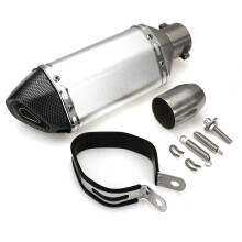 (Titanium + carbon fiber end) 38-51mm Motorcycle Steel Short Exhaust Muffler Pipe With Removable Silencer Universal