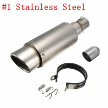 (Silver) 38-51mm Stainless Steel OR Carbon Exhaust Muffler Pipe Silencer Motorcycle Street Racing Bike